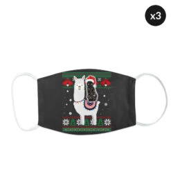 Black Cat Riding Llama Christmas Light And Santa Hat T-Shirt