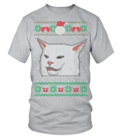 Cat Meme Woman Yelling At Table Dinner Ugly Christmas T-Shirt