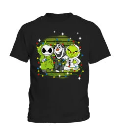 Cute Friends Jack Skellington And Olaf Grinch Christmas Lights Shirt