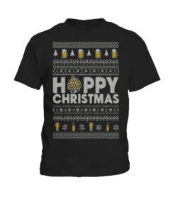 Ugly Christmas Sweater Style Beer T Shirt Hoppy Christmas